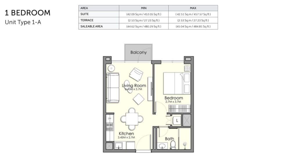 1 bedroom una nshama st type a a floor plan of a apartment