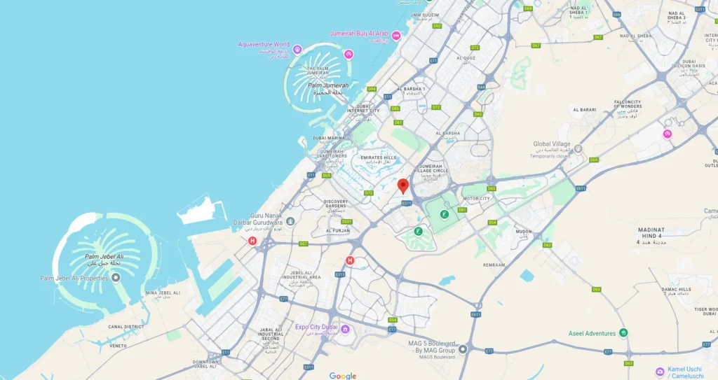 Binghatti Flare at JVT Location Map